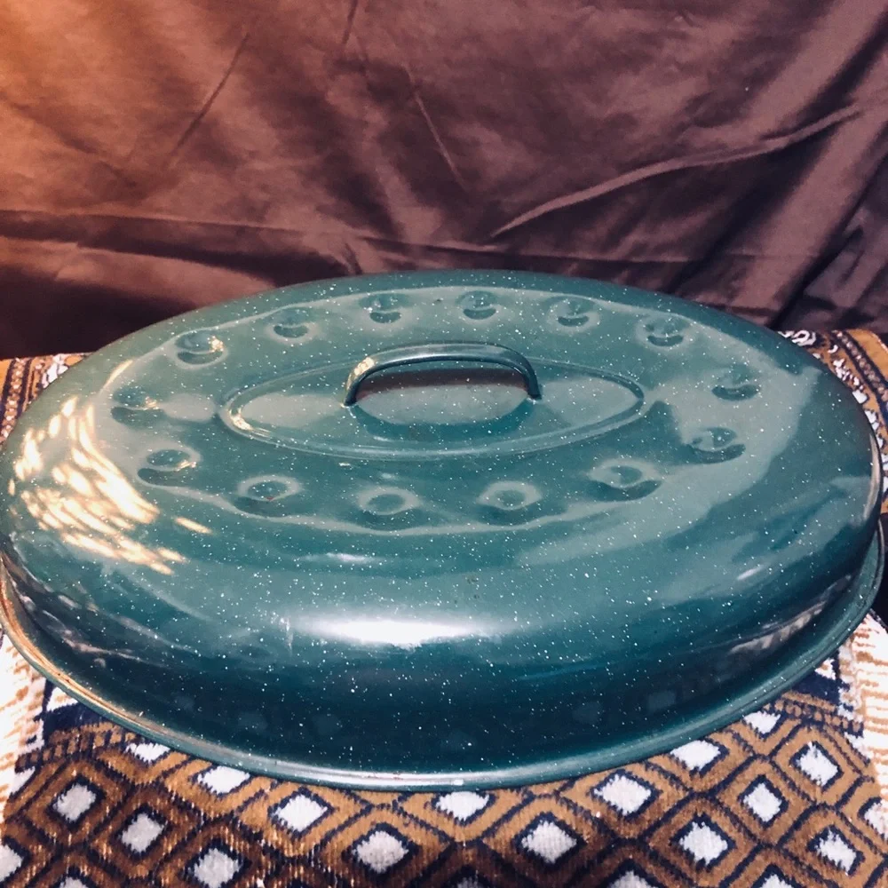 Green Enamel Roaster with Lid